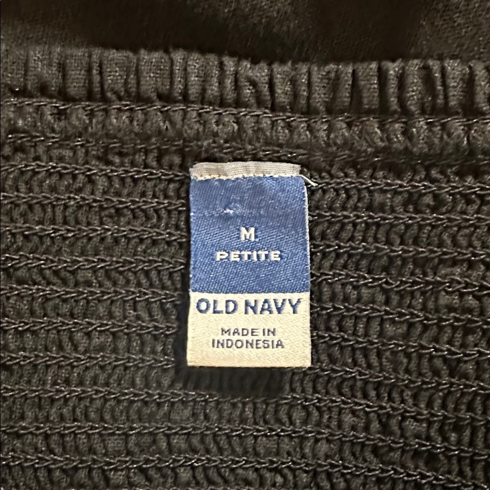 Old Navy Black Linen Tie-Strap Mini Dress Smocked Pockets M Petite - Picture 6 of 7